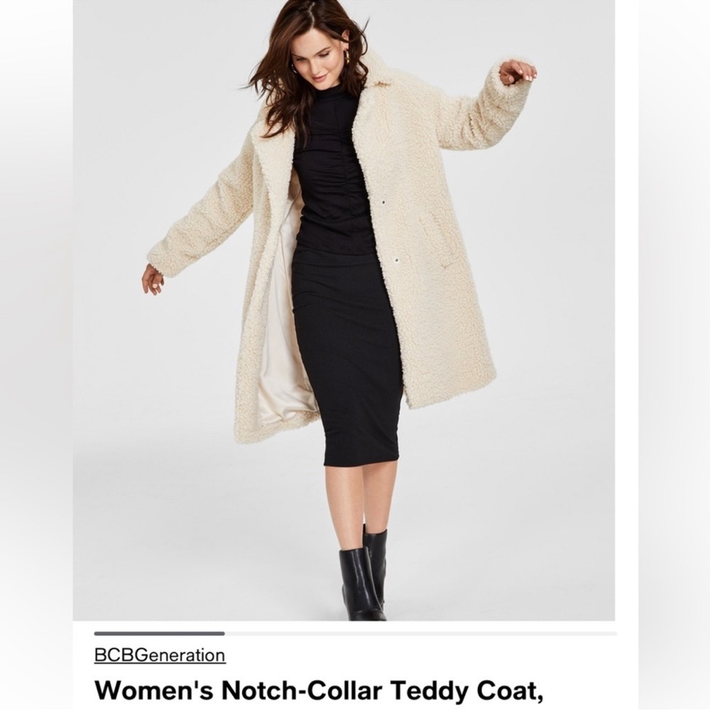 BCBGeneration Women's Notch-Collar Cream Teddy Jacket